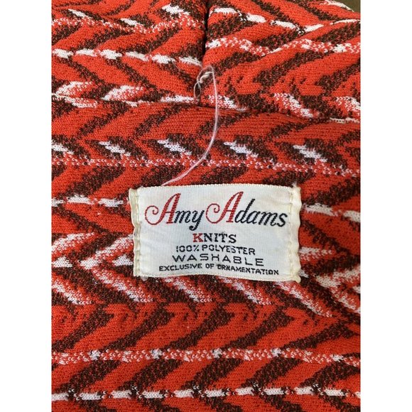 VTG Amy Adams Knits Womens Jacket 70s Boho Swing Collar Red Chevron Medium - Picture 8 of 11